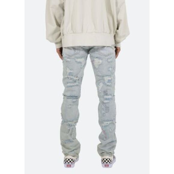 MNML Mens D276 Straight Button Fly Stretch Light Blue Distressed Patch Size 30 - Picture 6 of 6